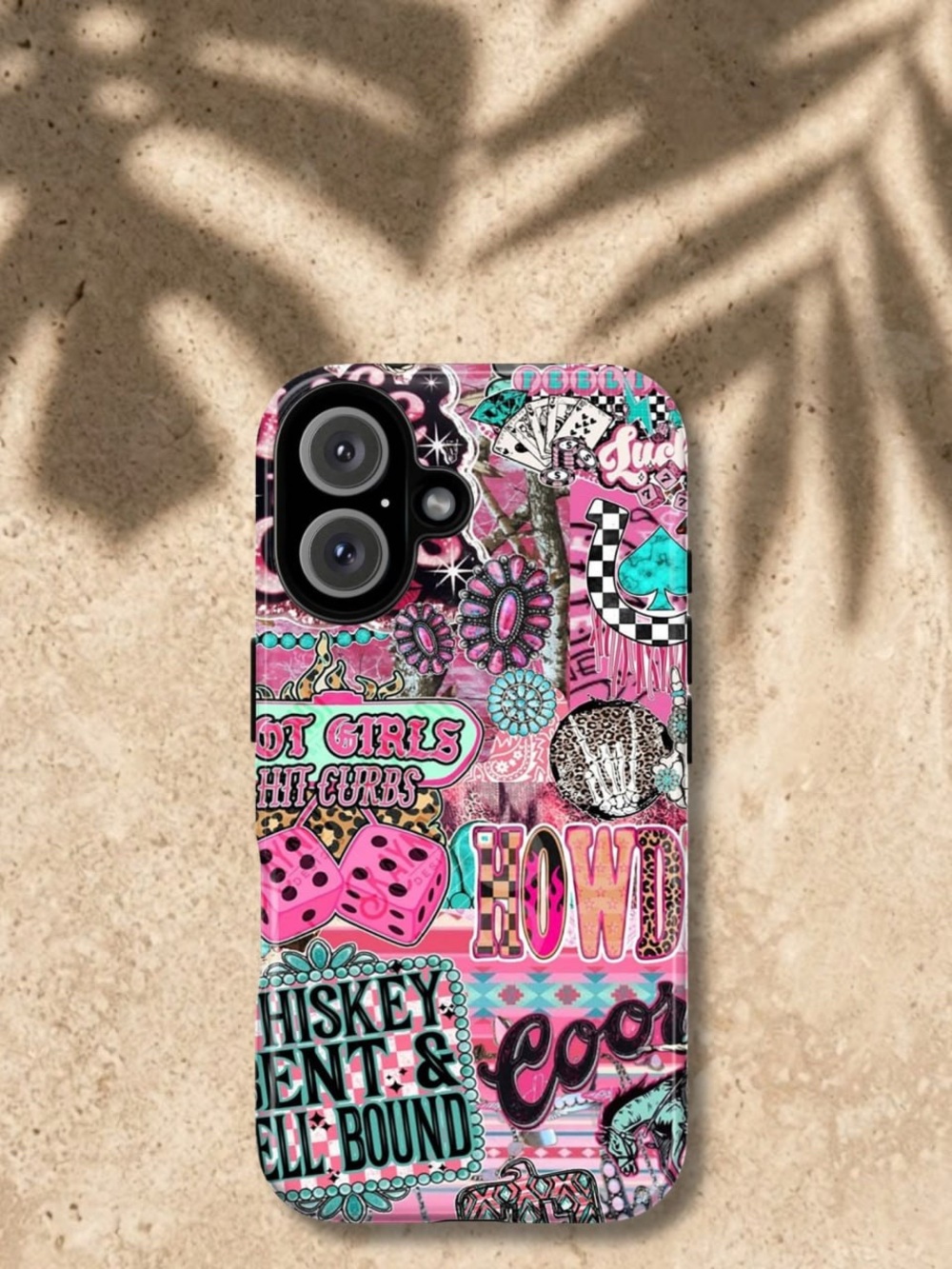 Pink Graphic Collage Phone Case with Turquoise Accents